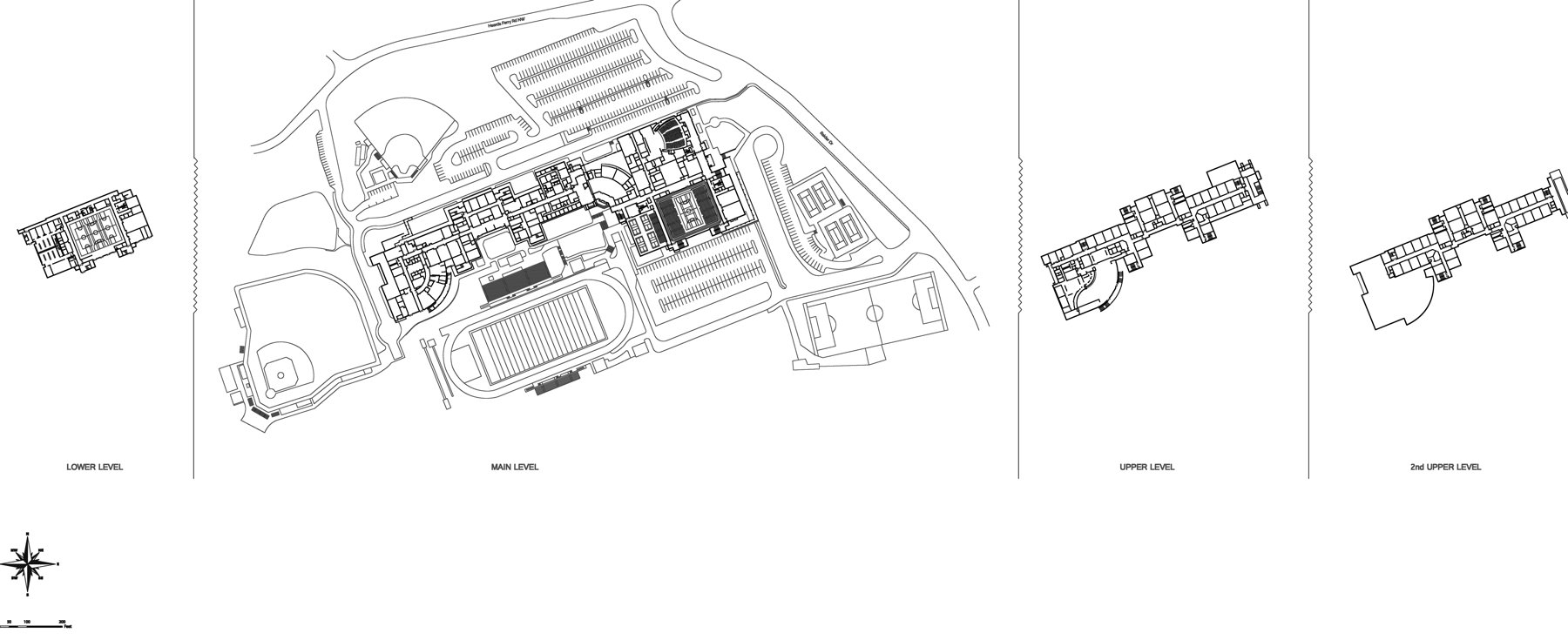 Campus site plan across four levels
