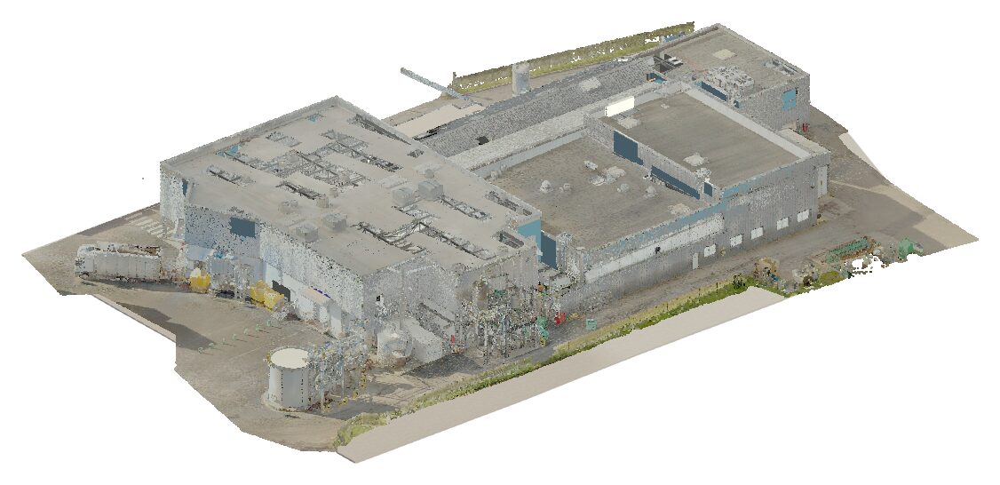 Point cloud of an industrial building and its site